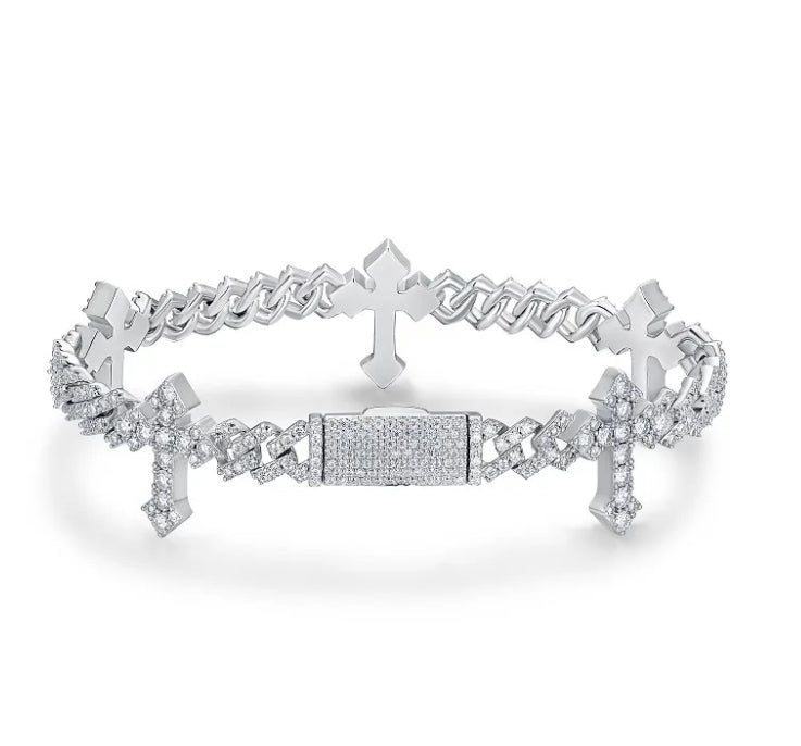 CUBAN BRACELET CROSS MOISSANITE