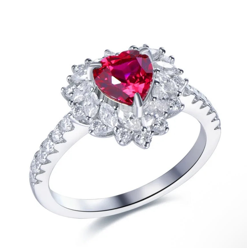 Anillo compromiso con moissanitas rojas y blancas