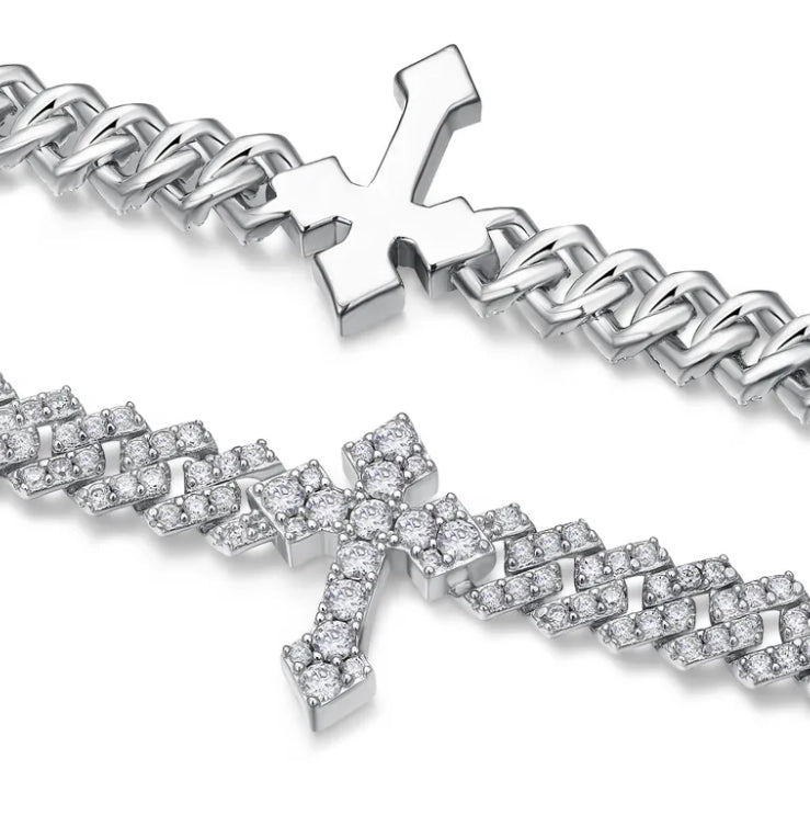 CUBAN BRACELET CROSS MOISSANITE