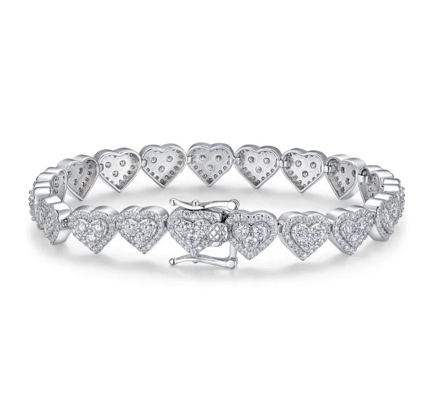 Pulsera corazón plata con moissanitas