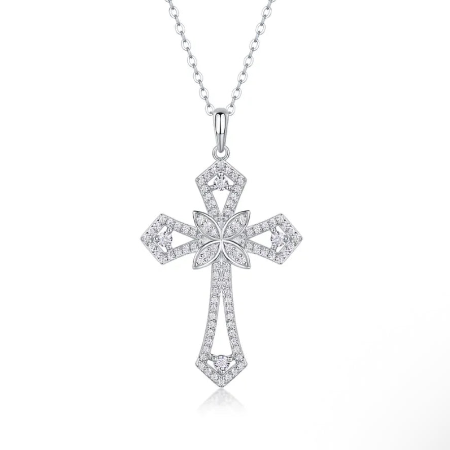 Dije cruz plata con moissanitas