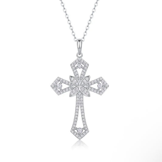 Dije cruz plata con moissanitas