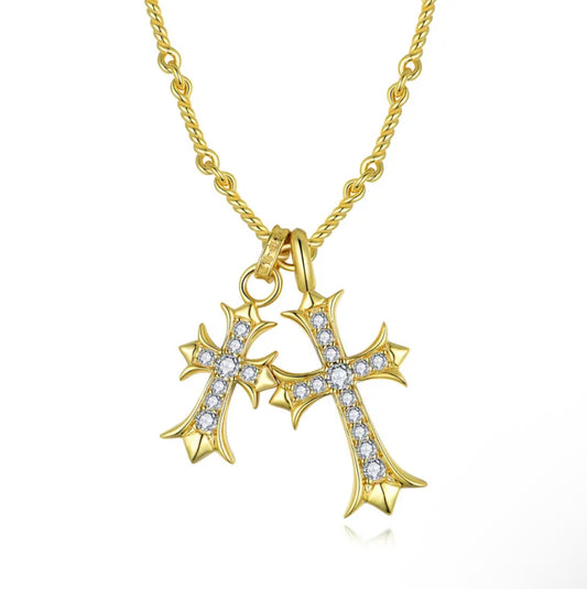 CH cruces en plata .925 con baño de oro 18k y moissanitas