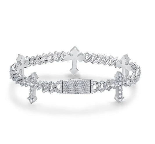 CUBAN BRACELET CROSS MOISSANITE