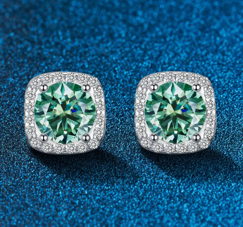 1ct ROUND GREEN EARRINGS MOISSANITE