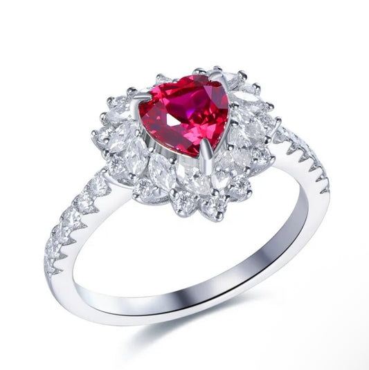 Anillo compromiso con moissanitas rojas y blancas