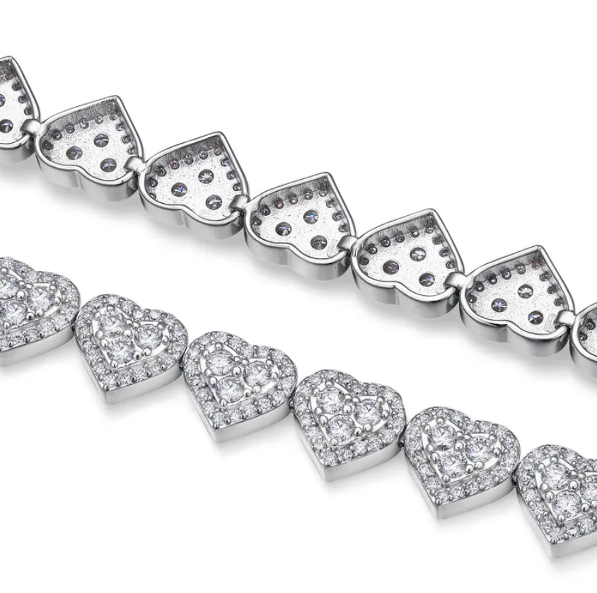 Pulsera corazón plata con moissanitas