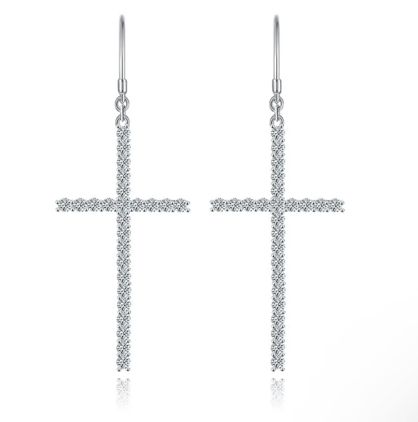 Aretes cruz moissanita