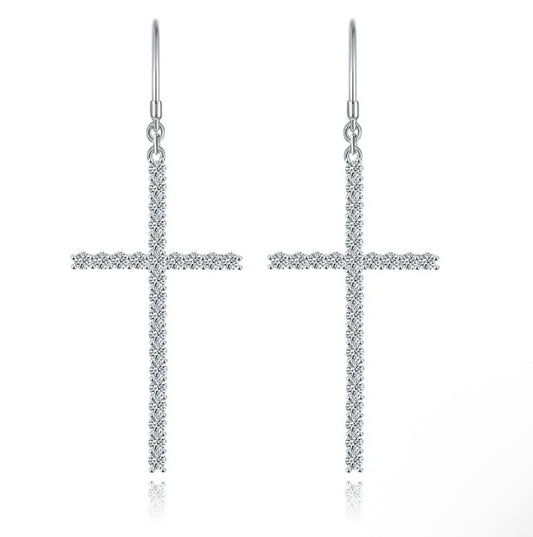 Aretes cruz moissanita