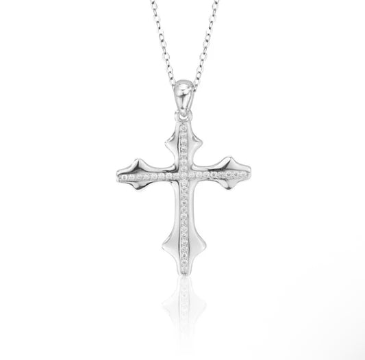 Dije cruz plata con moissanitas