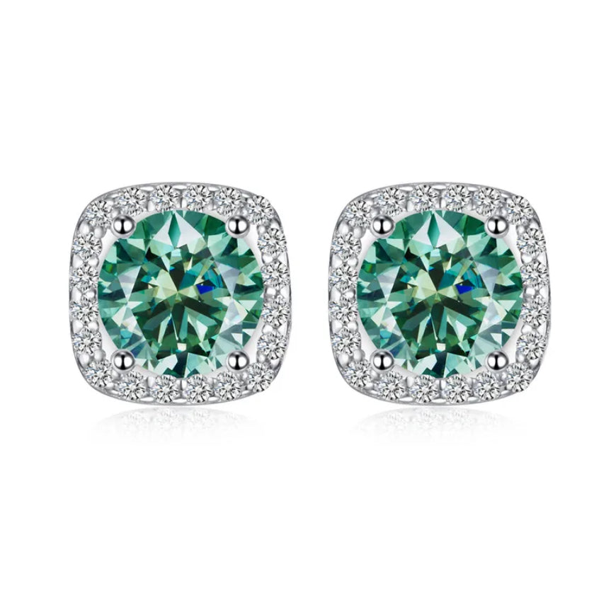 1ct ROUND GREEN EARRINGS MOISSANITE