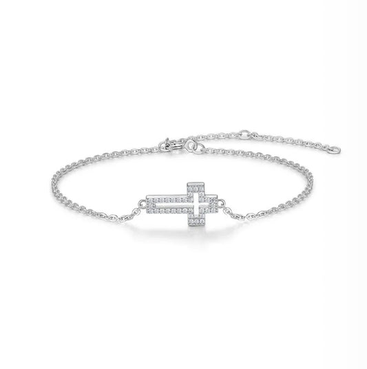 Brazalete con cruz plata con moissanitas